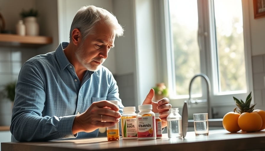 Mature couple examines vitamins in kitchen - Vitamin D may help you live longer.