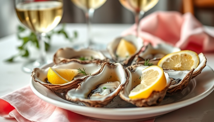 Plate of fresh oysters with lemon and wine, zinc-rich foods.
