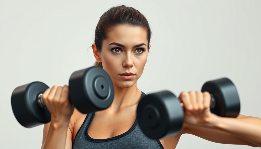 Athletic woman doing an upper body pure strength workout with a dumbbell.