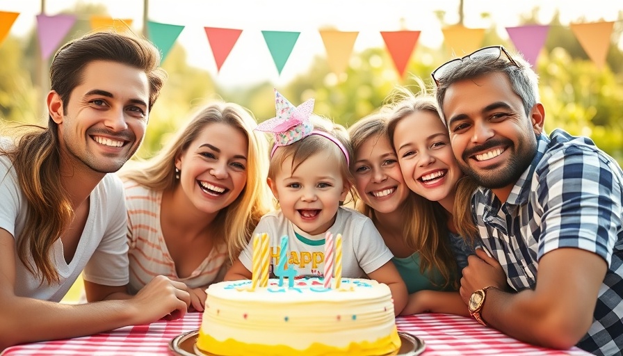 Family celebrating child's birthday outdoors, embodying healthy eating habits.