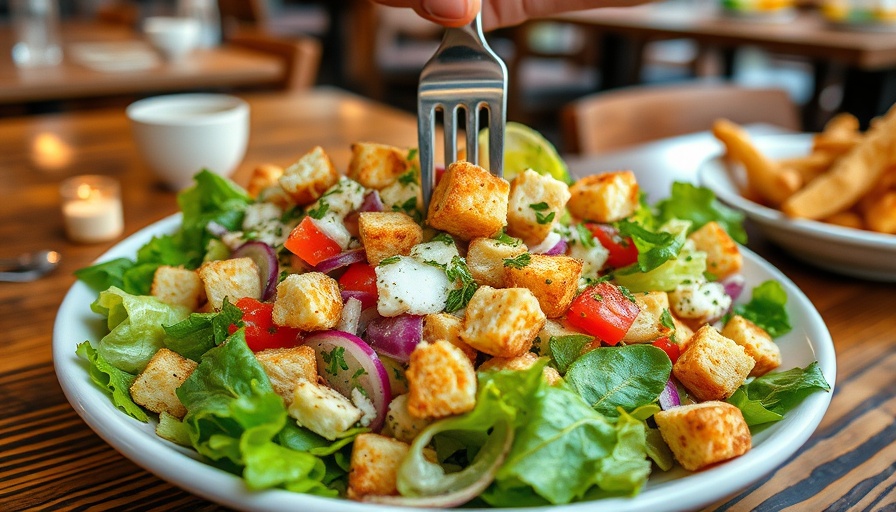Most popular salad in a cafe with vibrant croutons.