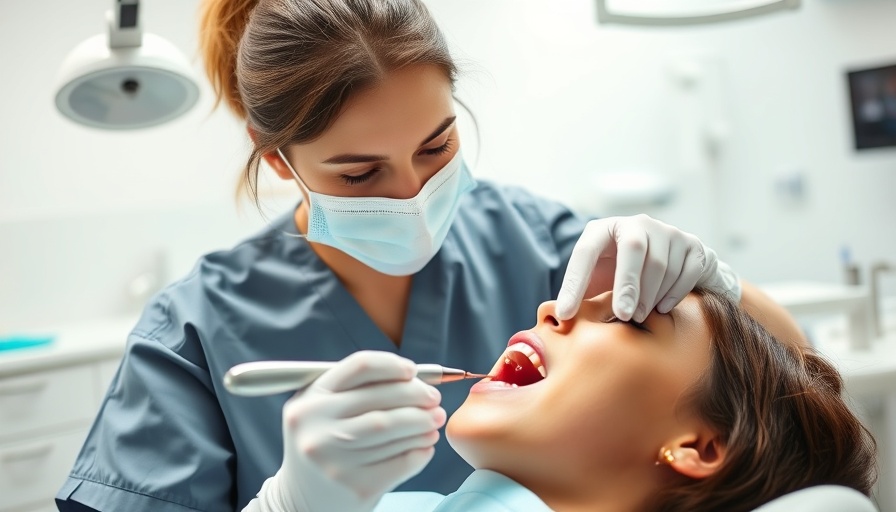 Dentist performing dental care in modern clinic.