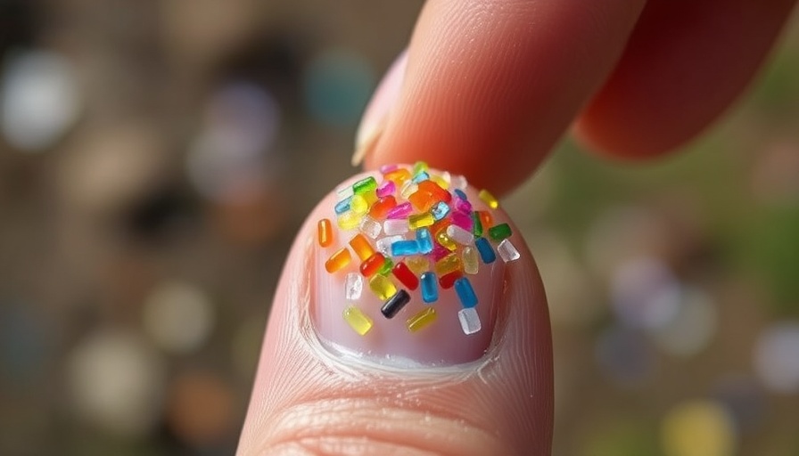Close-up of microplastics on fingertips related to brain health.