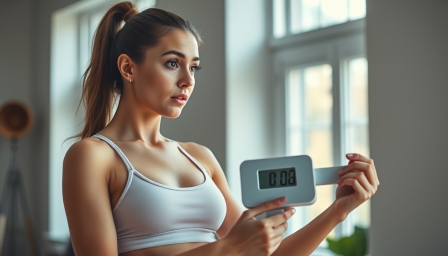 Woman puzzled by scale, considering how much weight I lost in one month.