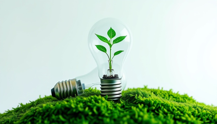 Sustainability concept with a plant inside a bulb on moss.