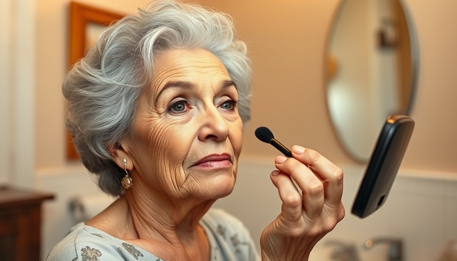 Confident elderly woman applying makeup, serene moment, protect your vision.