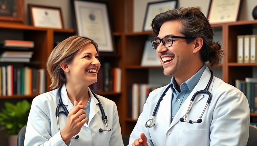 Energetic doctor sharing foot health tips in an office setting, smiling.