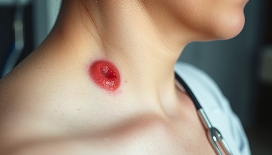 Close-up view of pronounced keloid in medical setting.