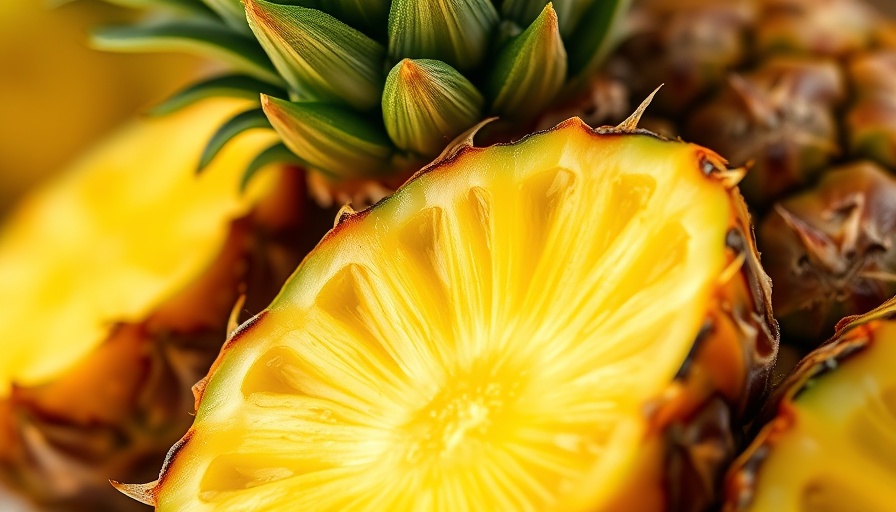 Close-up of pineapple slices highlighting fresh texture and color contrast, showcasing pineapple health benefits.