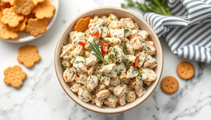 Healthy eating chicken salad with herbs and crackers