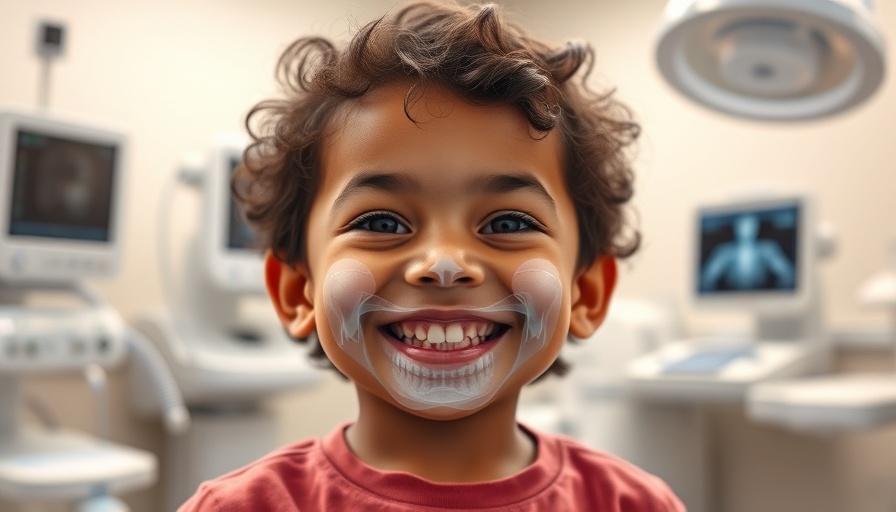Young child smiling during an x-ray, emphasizing childhood play safety.