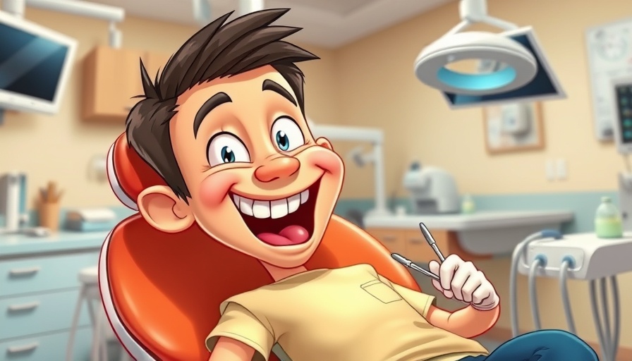 Humorous moment during dental care procedure, patient reacts playfully.