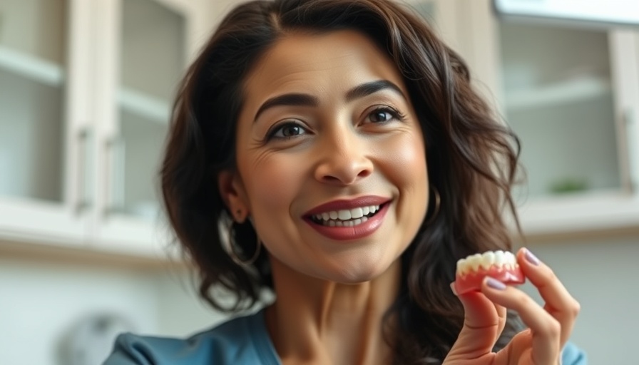 Dental care tutorial with dentures close-up.