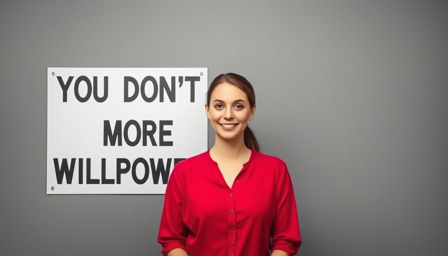 Smiling woman with motivational text about willpower.