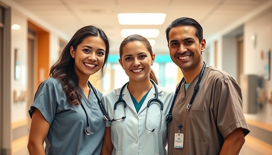 Medical experts smiling in a hospital, wellness journey focus.