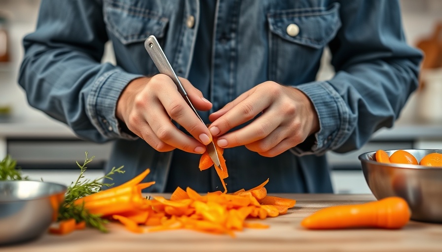 Person peeling carrots in a kitchen for meal prep for healthy eating.