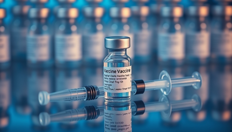 Vaccine vial and syringe on reflective surface related to American Academy of Pediatrics vaccine policy lawsuit.