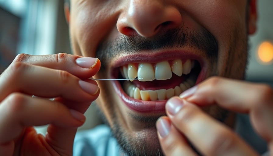 Close-up of dental flossing techniques with surprised expression visible.