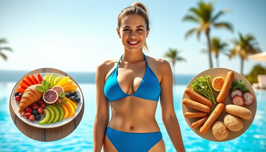 Healthy meal ideas while traveling: diverse vacation meals with kids by pool.
