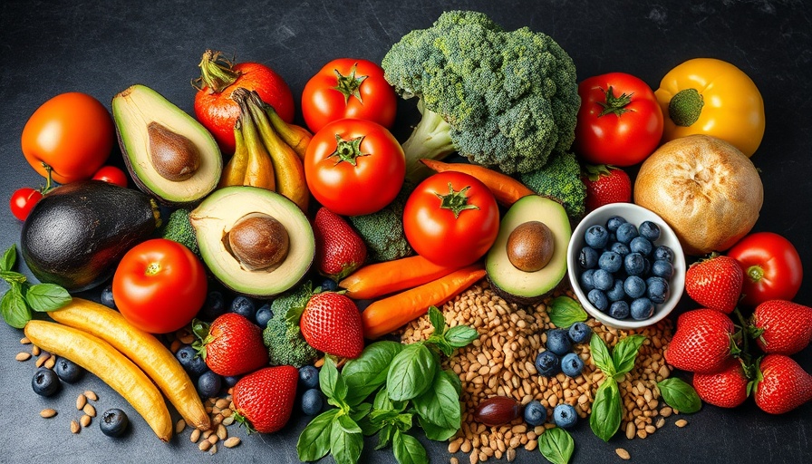 Types of fiber-rich foods like fruits and vegetables.