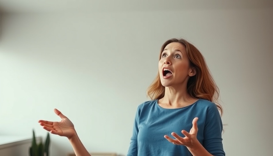 Woman discussing dental care passionately indoors.