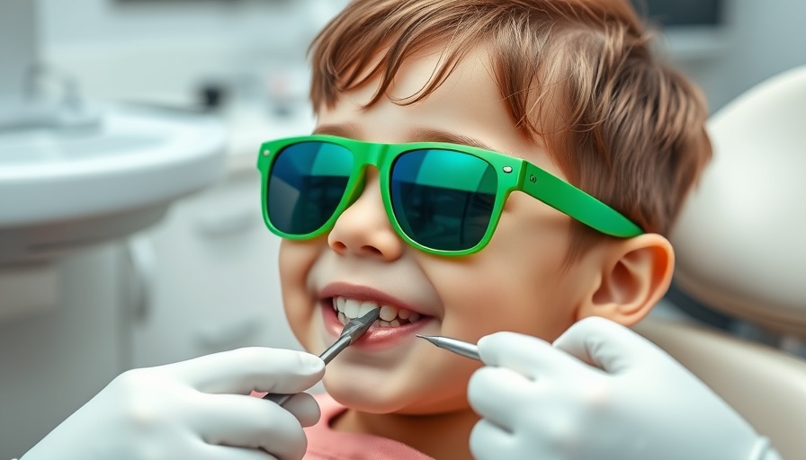 Dentist visit for kids, child wearing sunglasses during check-up.