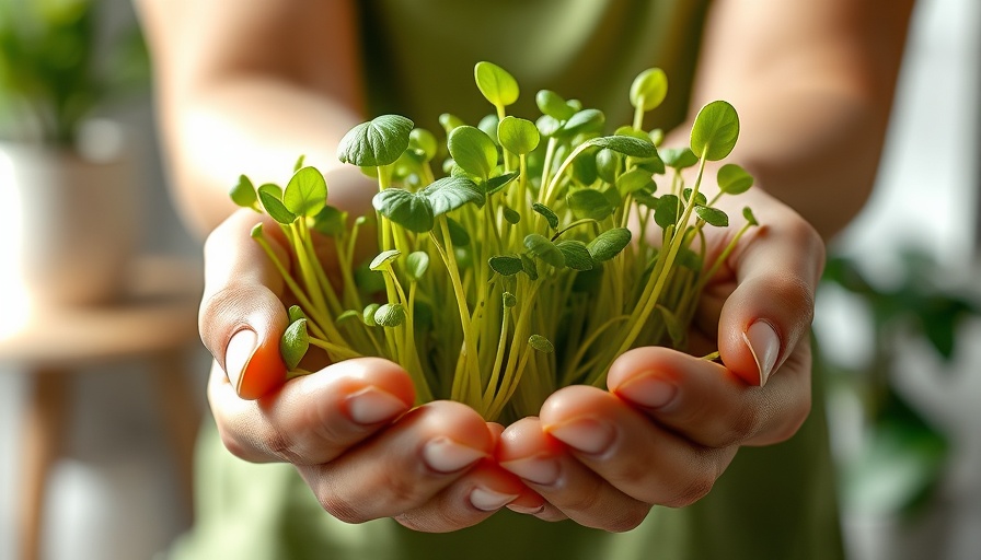 Fresh green sprouts held gently, promoting brain health and anxiety relief.
