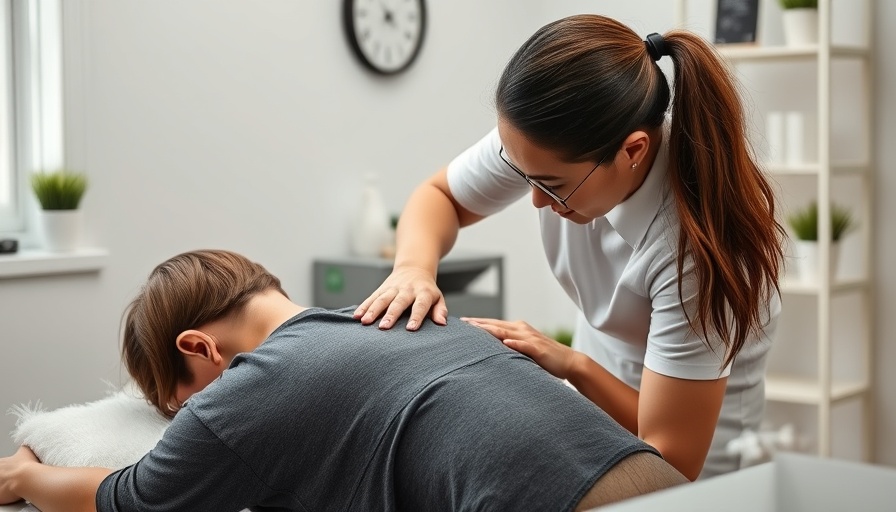 Chiropractor helping relieve back pain, professional medical setting.