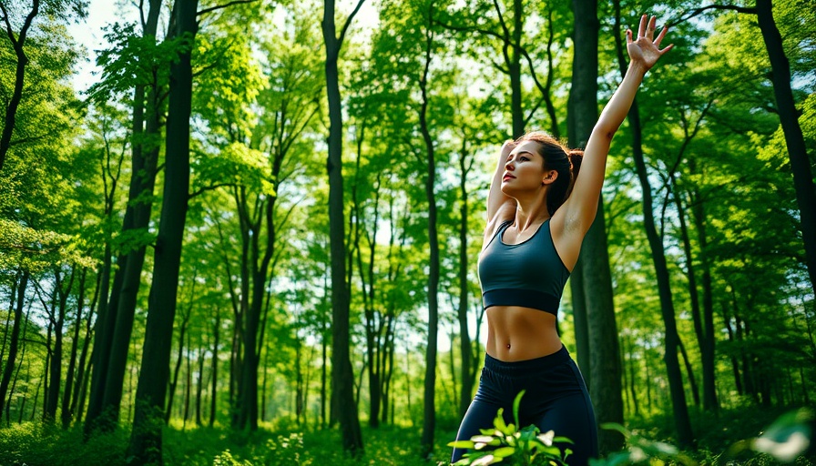 Toning muscles over 40: Relaxed woman stretching outdoors.