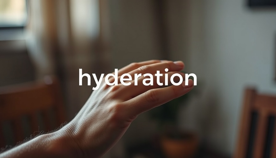 Text overlay reminding to drink more water with touching hands in focus.