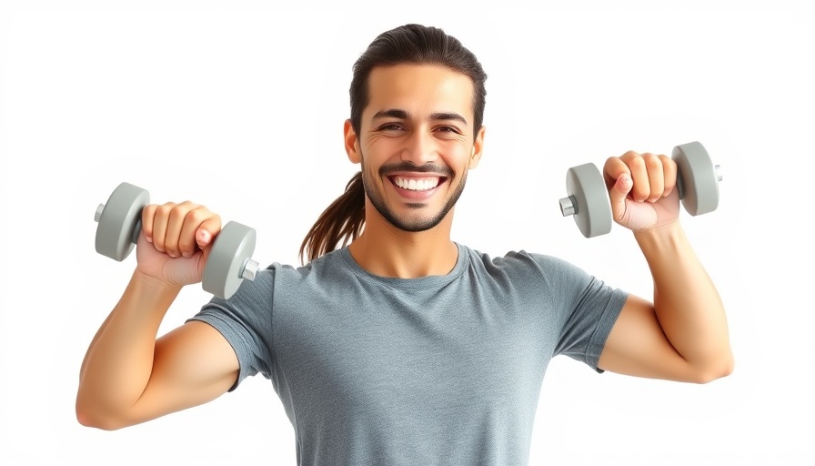 Woman demonstrating upper body strength workouts with light weights.