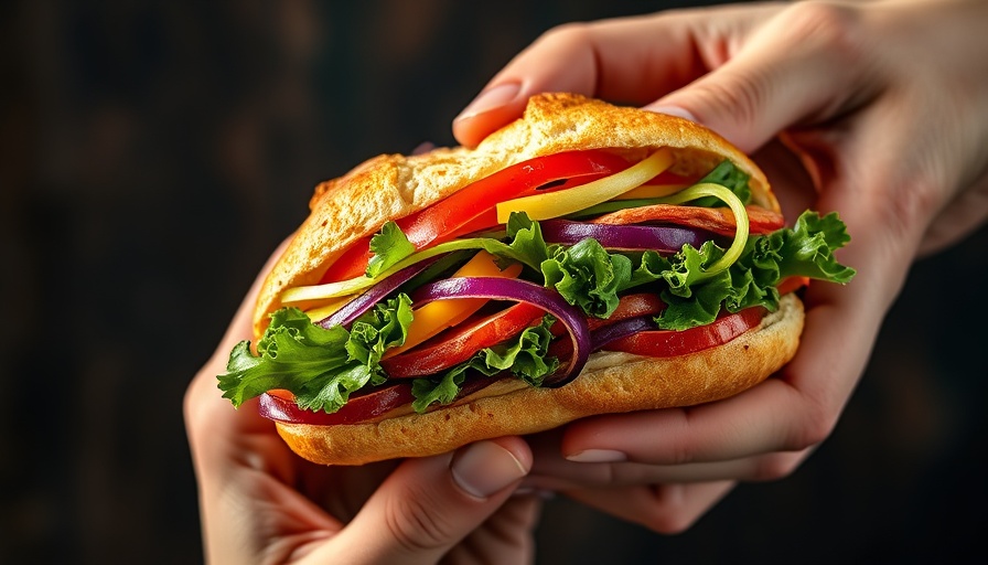 Healthy lifestyle tips with a gourmet veggie sandwich held in hands.