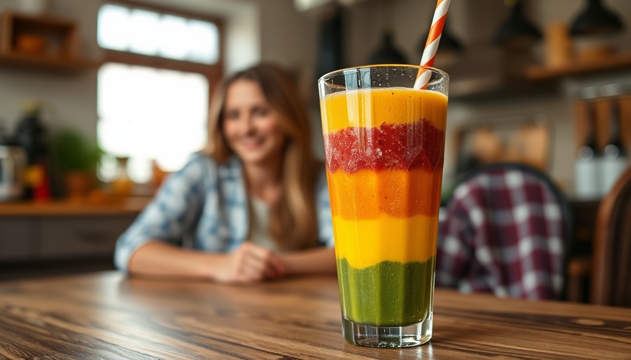 Ultimate power smoothie for gut health energy and vitality, vibrant kitchen scene.