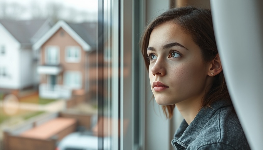 Young person looking out window, starting high school, thoughtful expression.