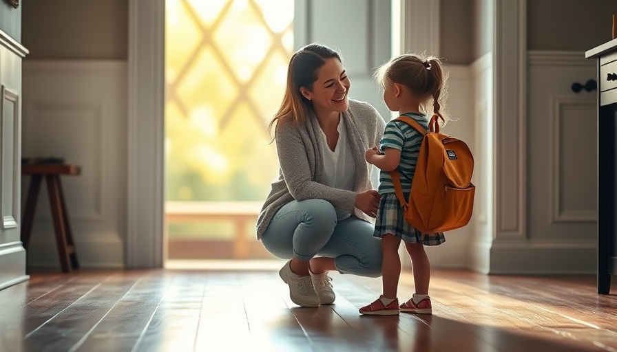 Child Mind Institute: woman talking to girl with backpack in doorway.