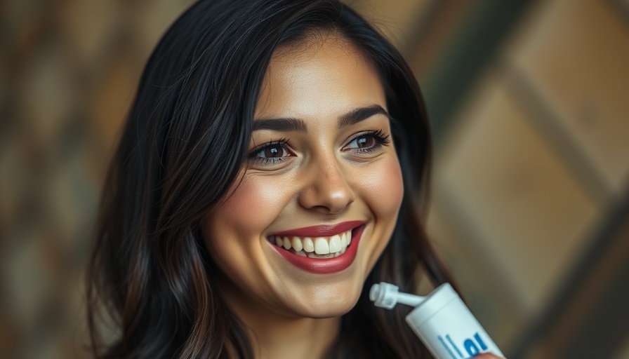 Woman smiling while discussing toothpaste in a close-up view.