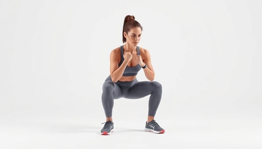 Woman demonstrating hip mobility routine with deep squat pose.
