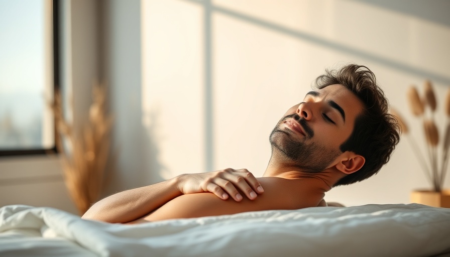 Man receiving shoulder massage for neck and back pain, calming environment.