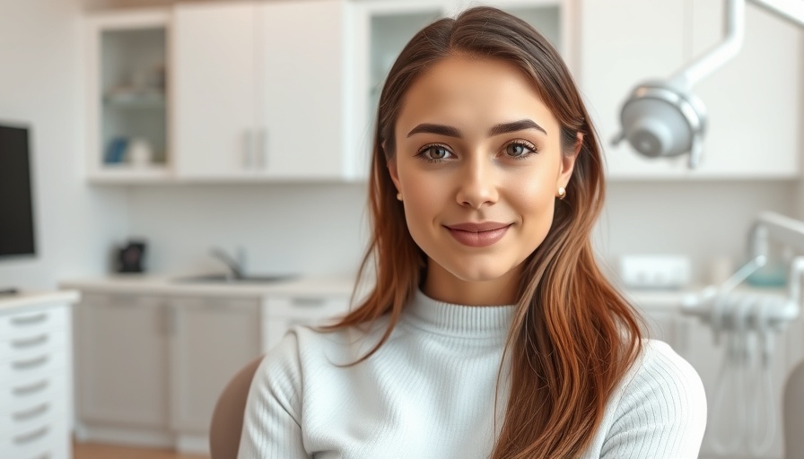 Young woman discussing oil pulling dental care in a modern office.