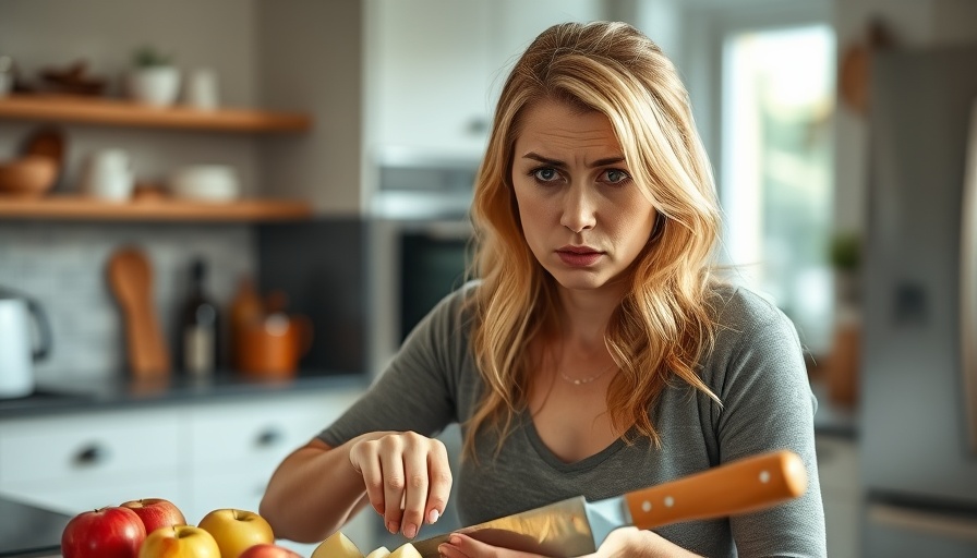 Woman experiencing luteal phase emotional changes in kitchen.