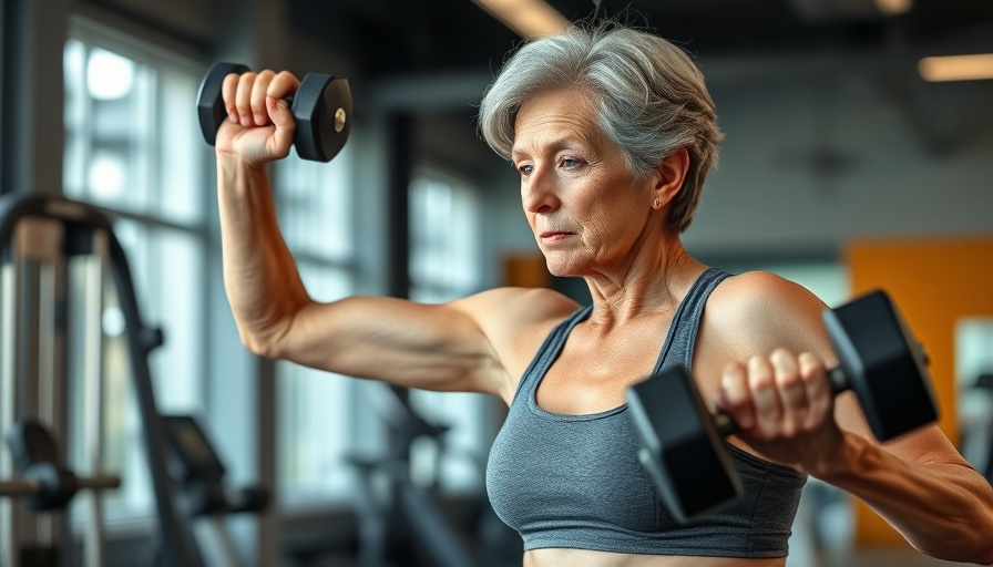 Older woman strength training in gym to combat cognitive decline.