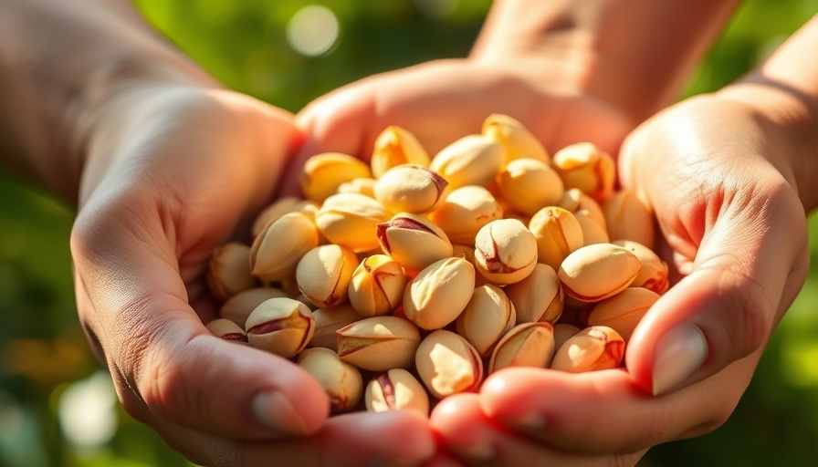 Hands holding pistachios outdoors, emphasizing best time to eat nuts for weight loss.
