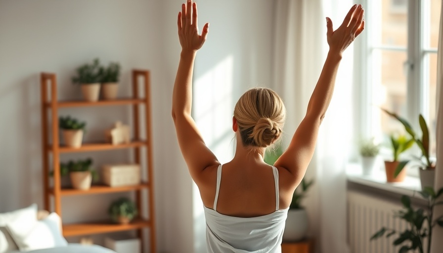 Woman stretching on bed to improve sleep quality with exercise.