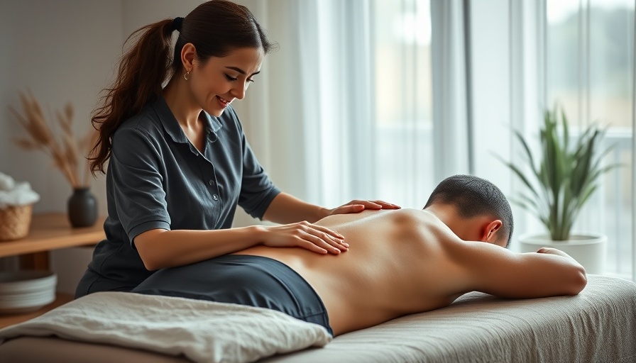 Therapist performing back massage therapy.
