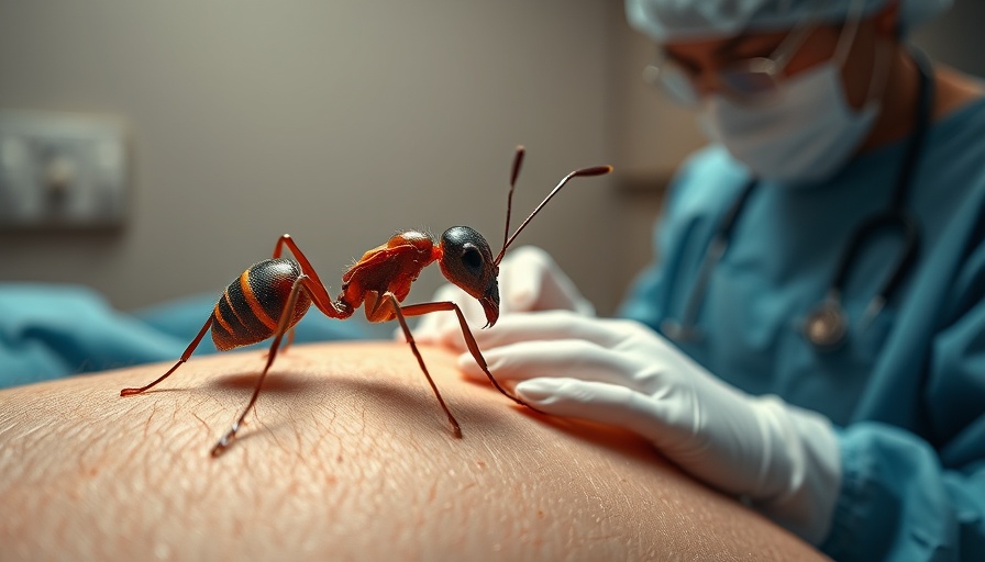Illustration of ant stitches with observer in medical attire.