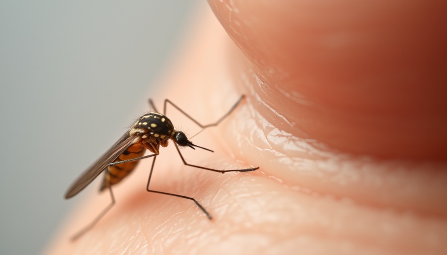 Close-up of mosquito feeding on skin for West Nile virus prevention tips.