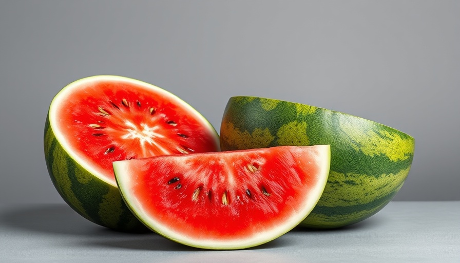 Freshly cut watermelon halves for watermelon fizzy punch.