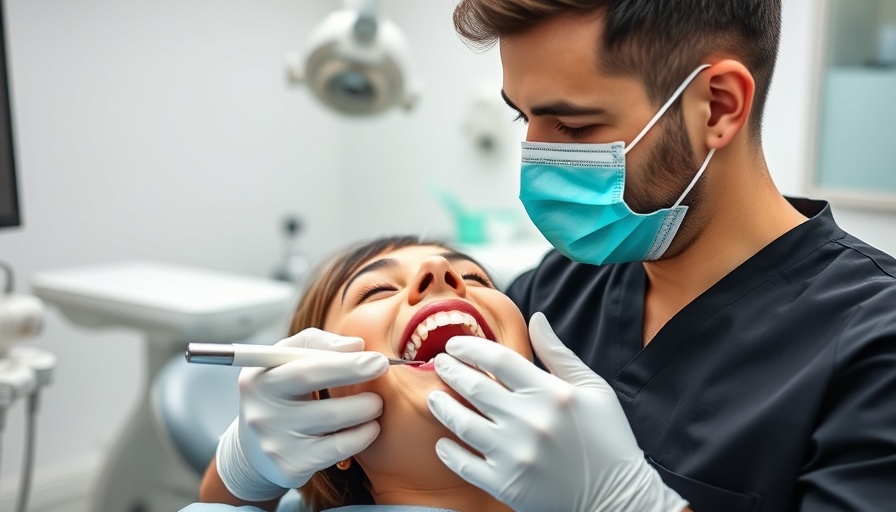 Dentist performing routine teeth cleaning with hand scaling.