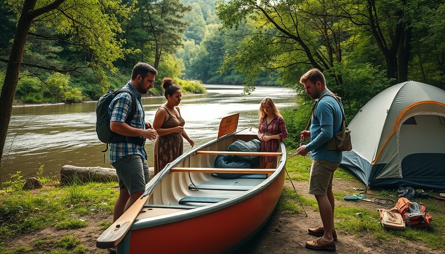 Family preparing for healthy adventure by canoe in nature.
