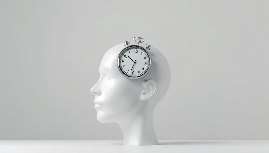 Abstract head with stopwatch symbolizing mental time travel and memory.